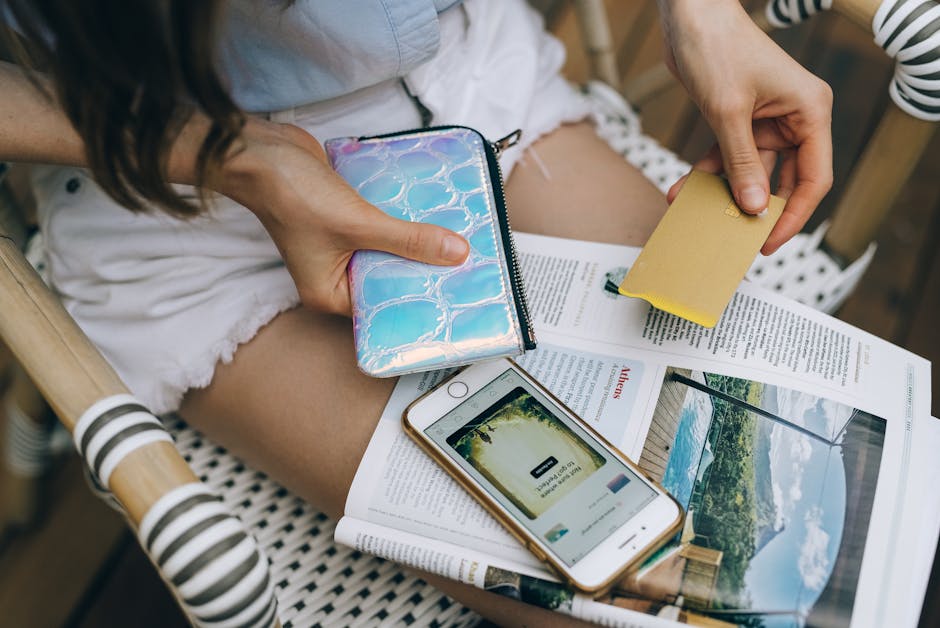 Woman using smartphone and credit card for  same day loan Canada