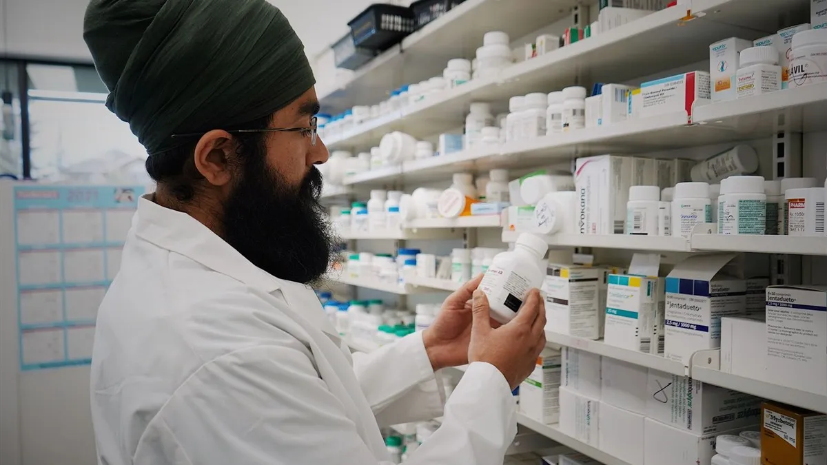 Canadian pharmacist filling a prescription paid with a medical emergency loan