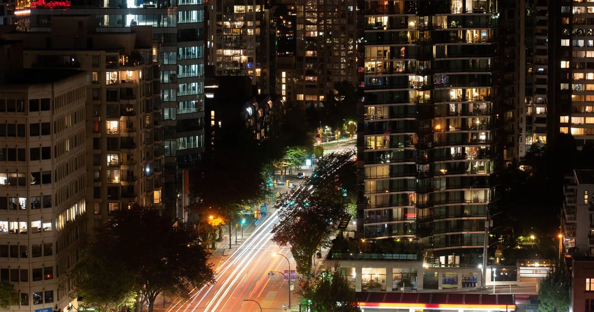 Vancouver at night, where the Pacific time zone sets the tightest cutoff for 24/7 loans in Canada